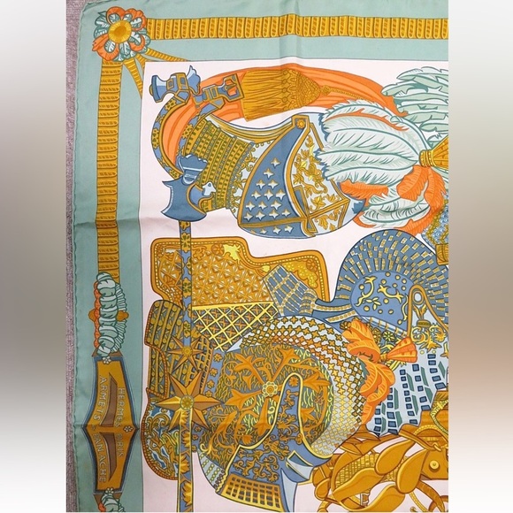 Hermes Silk Scarf with Orange and Blue Accents - Picture 2 of 12